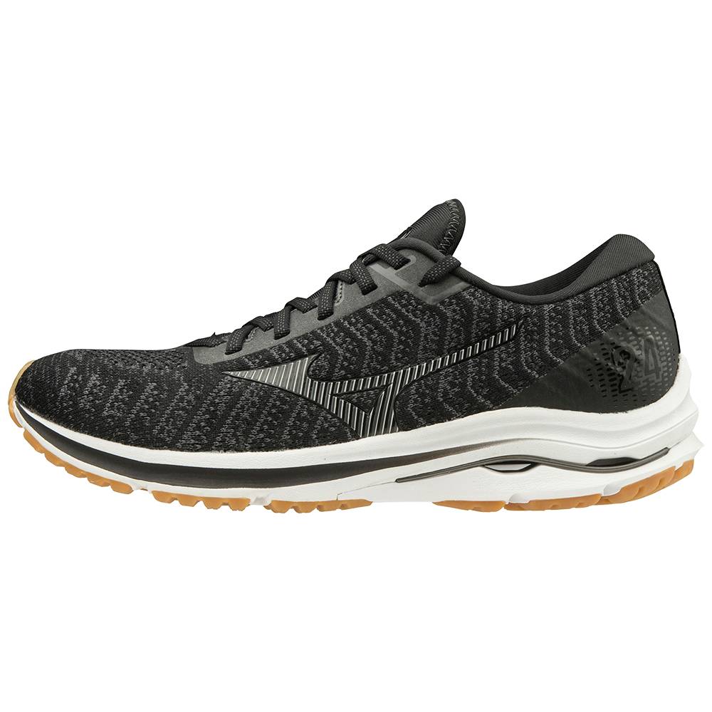 Zapatillas Running Mizuno Wave Rider 24 WAVEKNIT™ Hombre Negras/Gris Oscuro Outlet QFOZ-96082